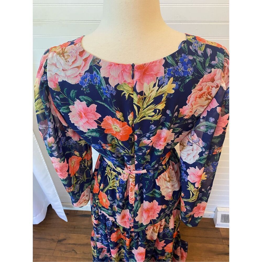 Eliza J Chiffon Chiffon Floral-Print Faux-Wrap Tiered Maxi Dress NEW Size 4 Blue - Picture 7 of 12